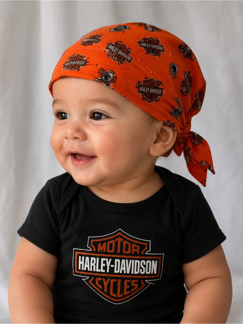 Harley Davidson Baby Bandana Hat 3-6 Months Infant Skull Cap Biker